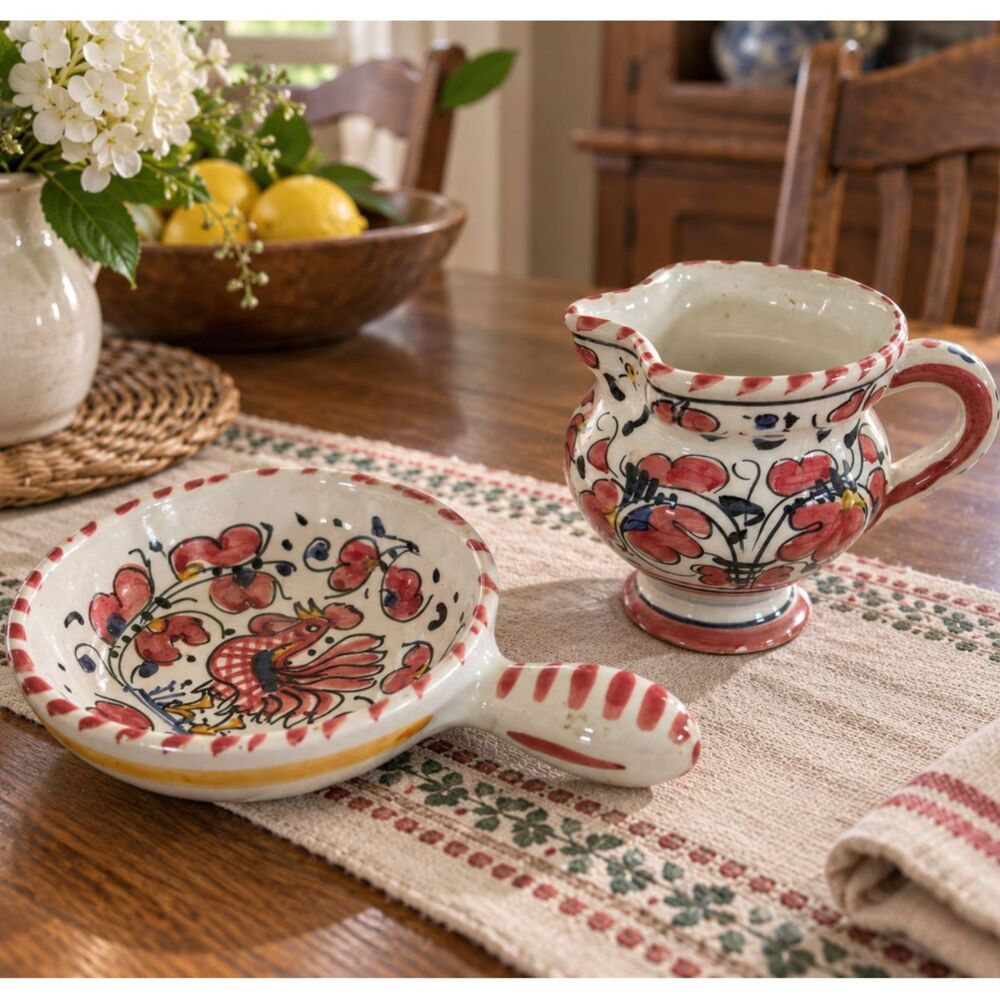 Handpainted Italian Deruta Ceramic Bowl Creamer Pitcher Floral Numbered Italy